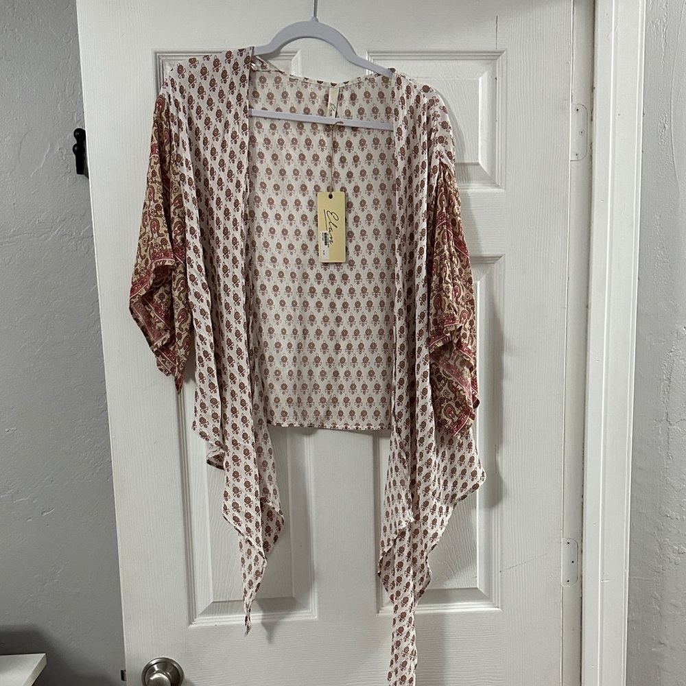 Lush Floral Kimono Blouse - Cream and Red